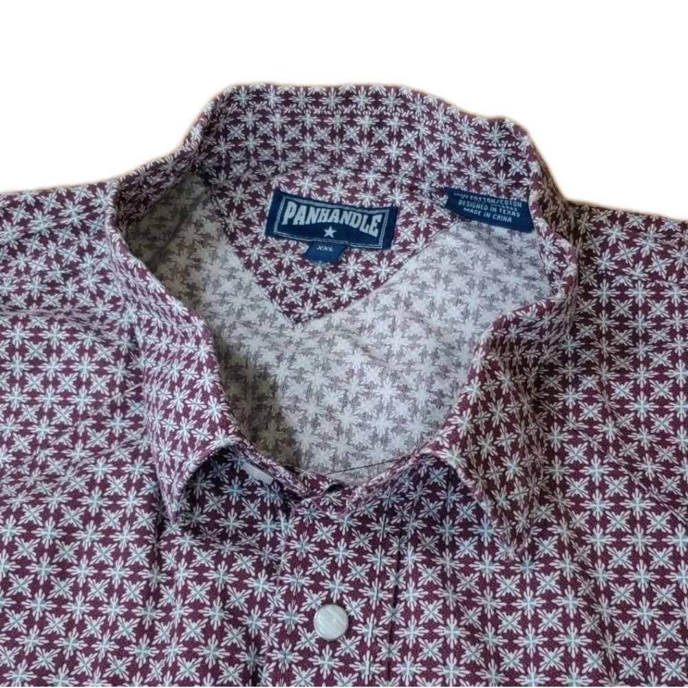 Panhandle Star Pearl Snap Shirt Men 2X Tall Red Starburst Cowboy Western Biker